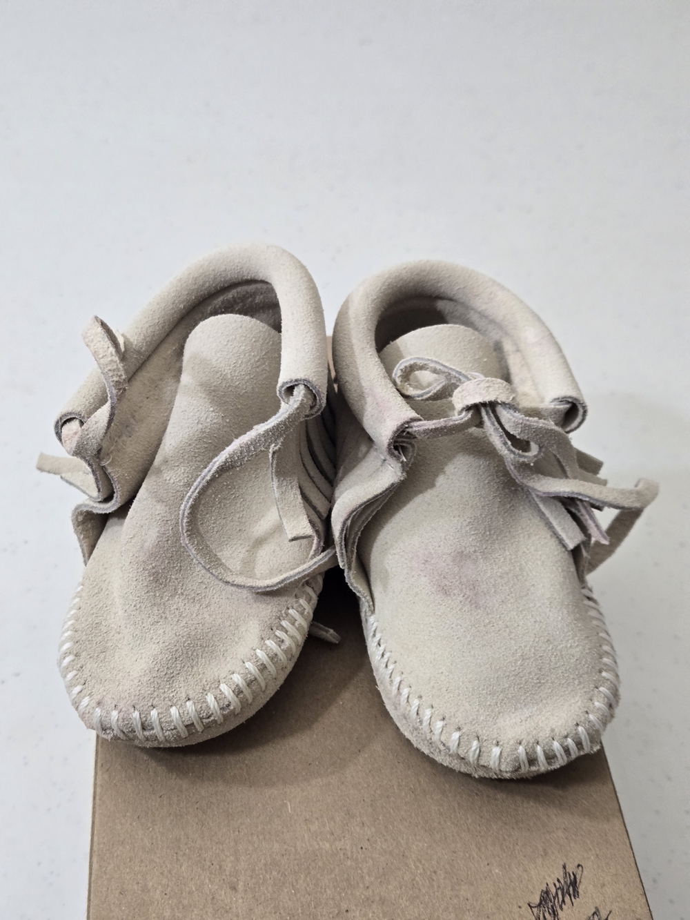 Cherokee Kids Suede Moccasins in Light Beige